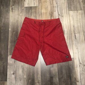 Oakley Mens Board Shorts Red Swim Trunks Size 34 Drawstring Pocket Surf